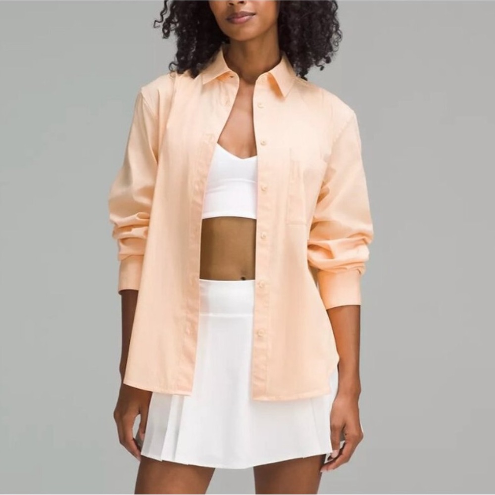 Lululemon Relaxed-Fit Cotton-Blend Poplin Button-Down Shirt Peach Bellini XS